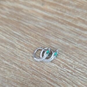 Serpent Elegant Silver and Green Hoop Earrings